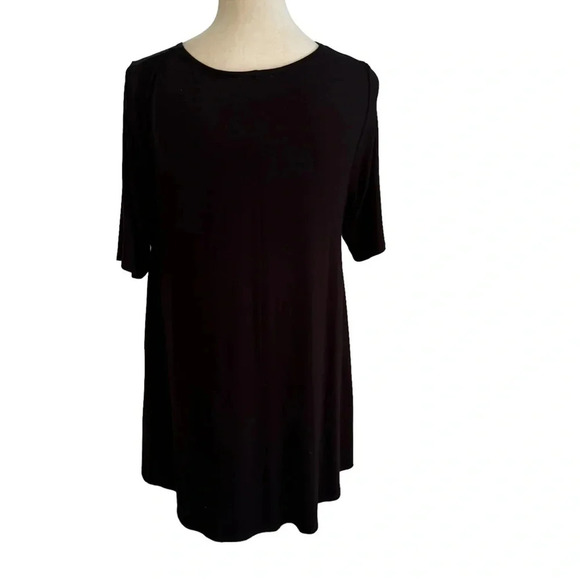 Eileen Fisher Scoop Neck Jersey Knit Elbow Sleeve Tunic Top Black Size M - Picture 3 of 10
